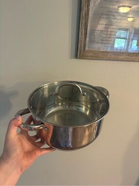 Stainless Steel Cooking Pot with Lid - Silver
